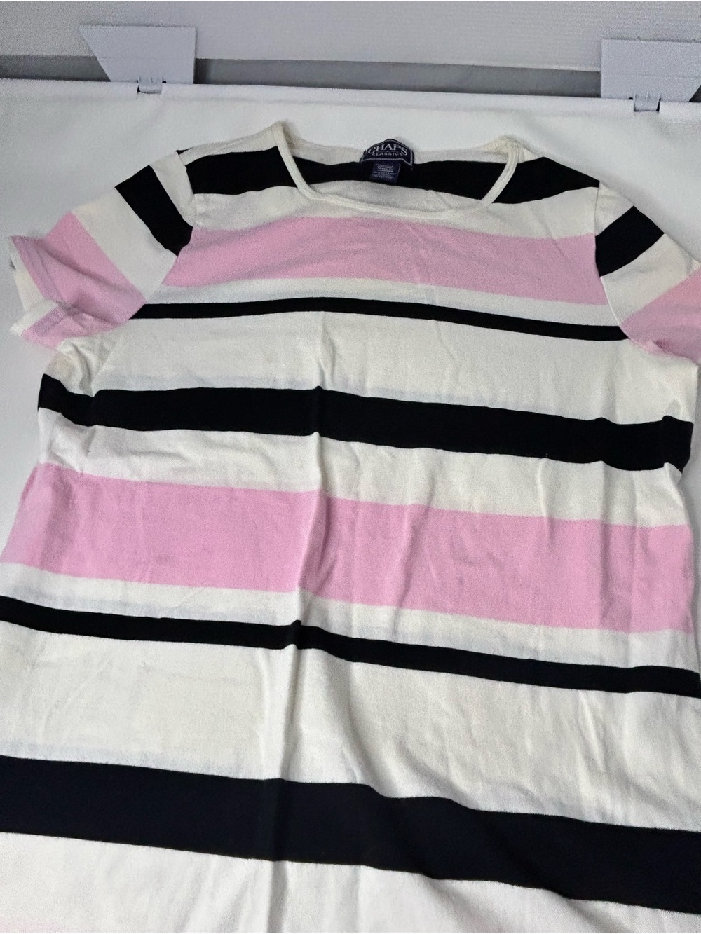 Chaps Striped Short-Sleeve Top in Pink, Black & White